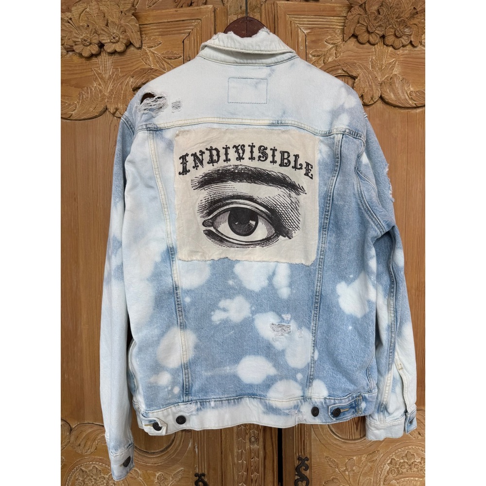 Upcycled Denim Jacket XL Indivisible Eye Folk Art One of One - Picture 8 of 10